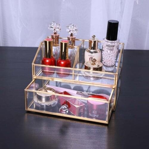 HUNYOO Metal Crystal Makeup Brush Organizer Lipstick Holder Necklace Jewelry Storage Box Desktop finishing Towel Tray
