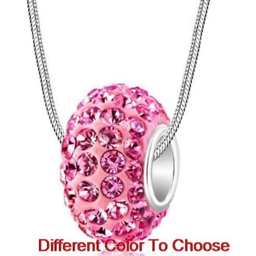 Fashion wholesale!10*14mm Big Hole European Beads Pendant 16inch silver Plated Chain crystal Necklace th23