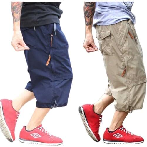 Men Fashion Cargo Short Pants Elastic Waist Straight Loose Baggy Streetwear Shorts Plus Size Beachshorts Men Clothing