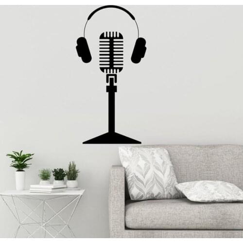 Makeyes Microphone Wall Stickers Headphones Pattern Livingroom Wall Decals Art Wall Decoration Vinyl Music Style Wall Decor Q289
