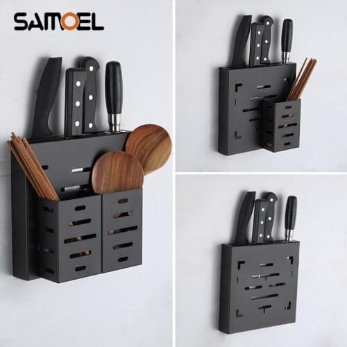 Stainless Steel Matte Black Wall Mounted Kitchen Knives Forks Chopsticks Shelve SUS304 Kitchen Hanger KS1001