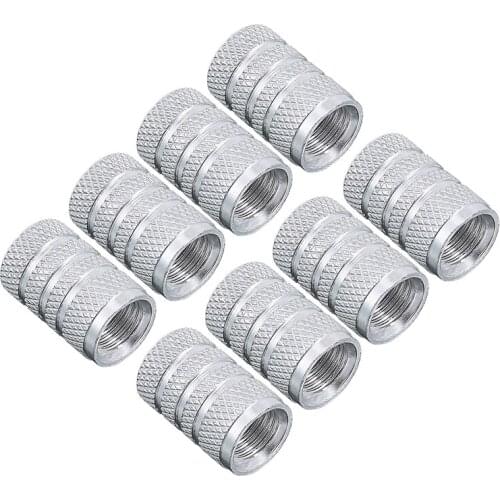 New 8pcs Silver Aluminum Tire Wheel Rims Stem Air Valve Caps Bolt-in Tyre Cover Universal Car Truck Tire Accessories