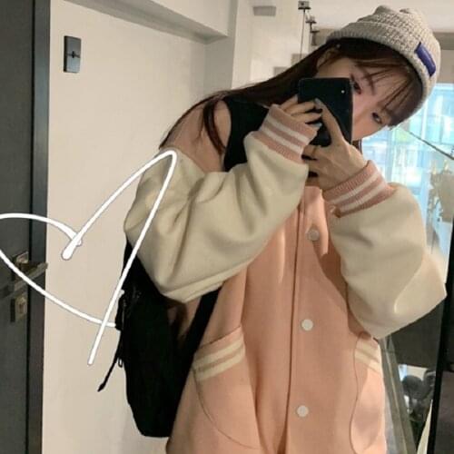 New Arrival Women Autumn Baseball Fresh Stripe Coat Casual WomenS Harajuku Coat Loose Korean Style Bf American Baseball Uniform