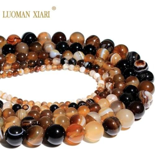 Wholesale Natural Coffee Striped Agat Brown Natural Stone Beads Crystal Beads for jewelry making 4mm 6mm 8mm 10mm 12mm Strand