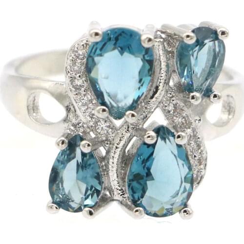 20x8mm New Statement Jewelry Created Sky Blue Topaz for Women Silver Rings Fashion Eye Catching