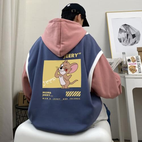Hong Kong style Funny Cartoon Print Jerry and Tom Casual sweater mens trend loose couple jacket handsome versatile jacket