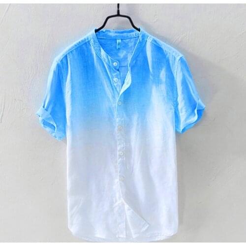 Men Shirts Fashion Cool high quality Thin Breathable Collar Hanging Dyed Gradient Linen Summer Autumn Mens Shirts top