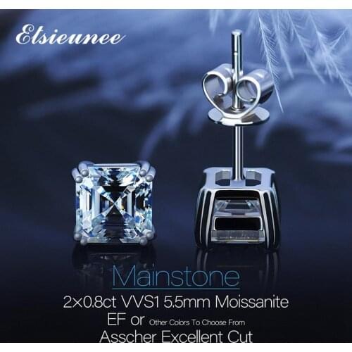 ELSIEUNEE 100% 925 Sterling Silver Asscher Cut 1.6ct D Color Real Moissanite Earrings Wedding Engagement Ear Stud Fine Jewelry