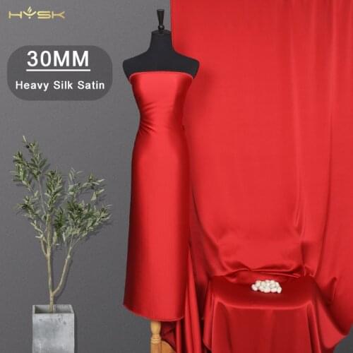 HYSK satin crepe silk fabric 30mm red luxury shiny silk material glossy natural textile sew bridal silk for dress pajamas CD052