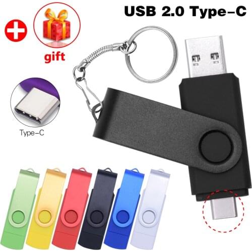 Type C Smart Phone USB 2.0 Flash Drive 16GB 32GB 64GB 128GB Metal Type-C Pen Drives Custom LOGO 256GB Memory Stick Real Capacity