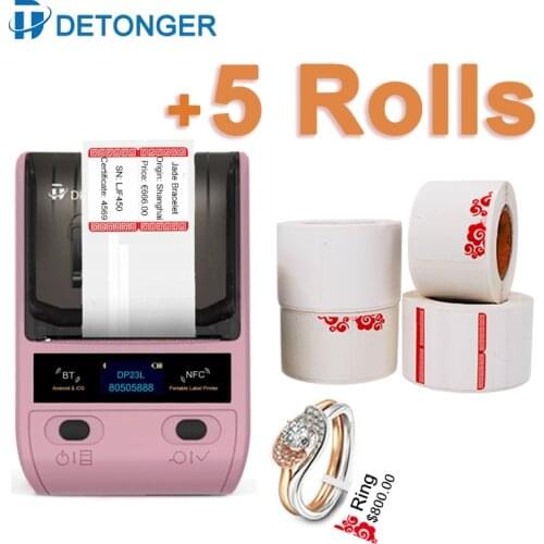 DETONGER DP23L Thermal Label Printer PLUS 5 Roll Jewelery Label Paper luetooth Barcode Label Maker