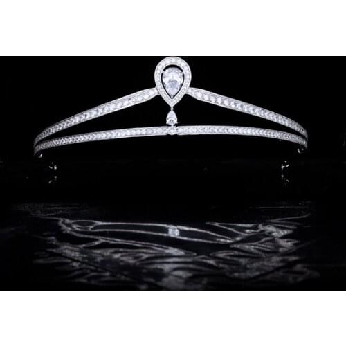 Funmode Simple Design Water Drop Tiaras Bridal Crowns Cubic Zircon Hair Accessory Dress Jewelry Wholesale FC36