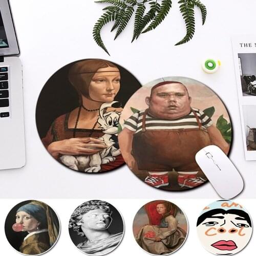 Universal Pu Leather Mouse Pad Gaming Mice Mat Desk Cushion Waterproof Funny Pattern Comfortable Mice Pads Round Shape 22 Cm