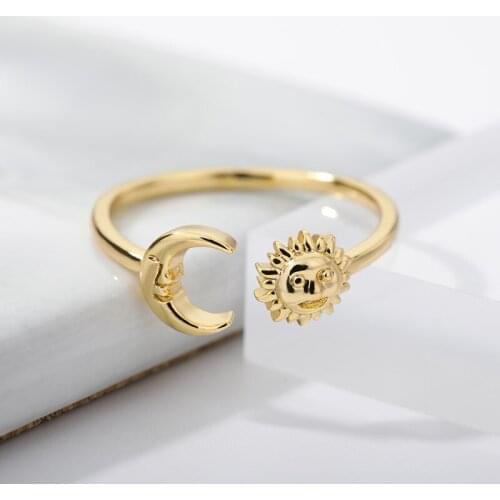 Vintage Moon Sun Rings Stainless Steel For Women Men Wedding Jewelry Adjustable Open Crescent Ring Best Friend Gifts Femme