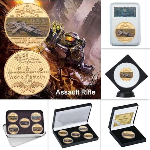 WR Gold Plated Machine Gun Coins Collectibles Sets with Coin Holder Military Challenge Coin Collectible Men Gift Dropshipping