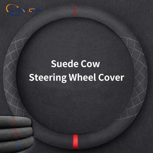 37cm/38cm Suede Cow Leather Car Steering Wheel Cover Hollow Pattern for BMW E90 F01 F06 F10 F15 F16 F20 F21 F25 F26 F30 F32 F82