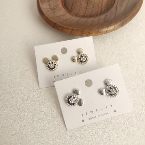 Smile Face Stud Earrings Cute Mouse Earring for Women Shining Crystal Studs Ear Jewelry Korean Earring Children