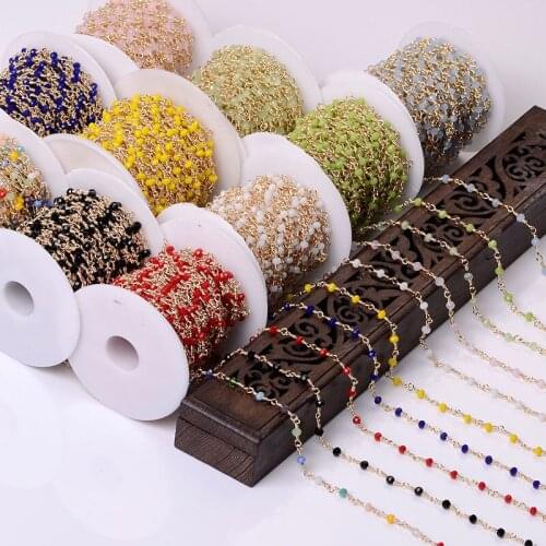 1 meter Beaded Chain Roll Glass Beads Metal Chain Copper Necklace Chain Accessories for Jewelry Making Components Crafts DIY