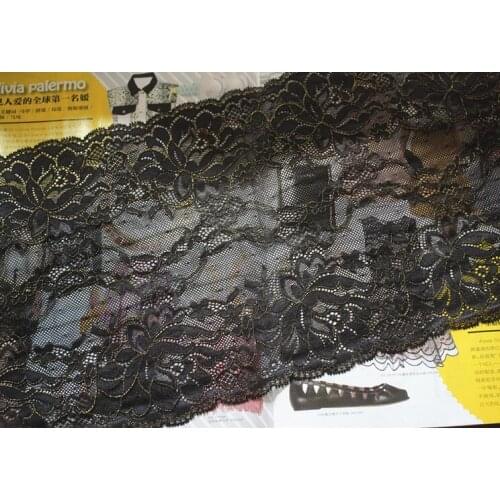 1 Meter Hot Sale 22.5cm Width Black with Gold Elastic Lace Trim Venice Pretty Stretchy Lace Ribbon
