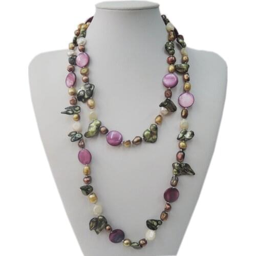 100% FRESHWATER PEARL NECKLACE,120 CM ,very fashion colors pearls,baroque shape pearl