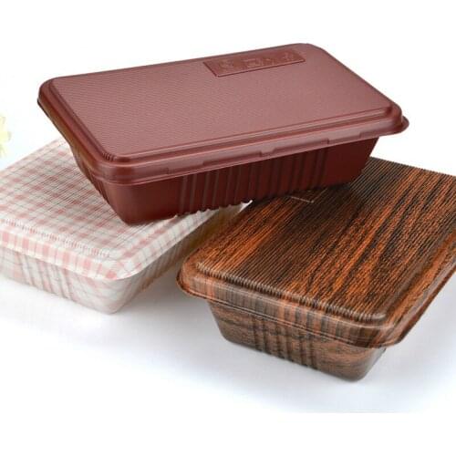 100pcs 800ml Disposable plastic packing box Thicken takeaway packaging boxer wood grain sushi pastry food package box