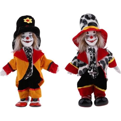 2PCS Porcelain Clown Doll in Colorful Clothes for Kids Birthday Gifts Halloween Christmas Gift Toy Decoration