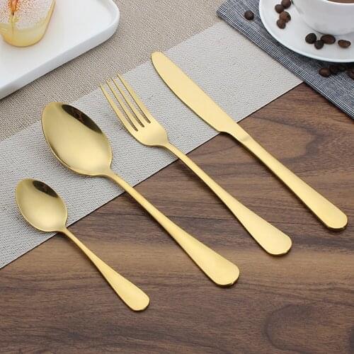 4pcs/set Gold Tableware Stainless Steel Western Dinnerware Golden Dinner Set Knives Fork Spoon Teaspoon Wedding Dining set