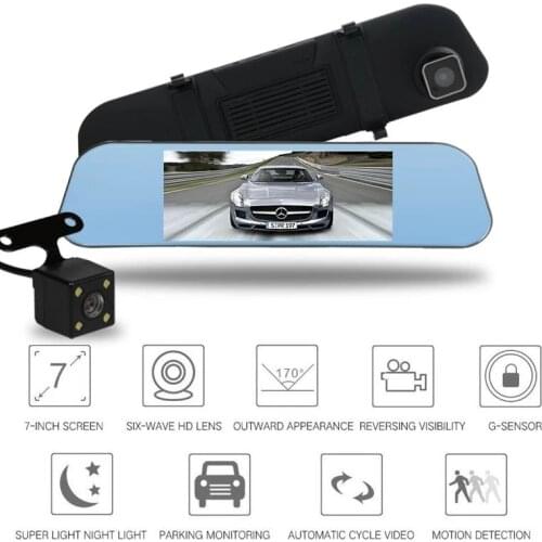 7 Inch Driving Recorder Car DVR Mirror HD Night Vision Rearview Mirror Dual Lens With Reversing Image Rear View Camera Dashcam
