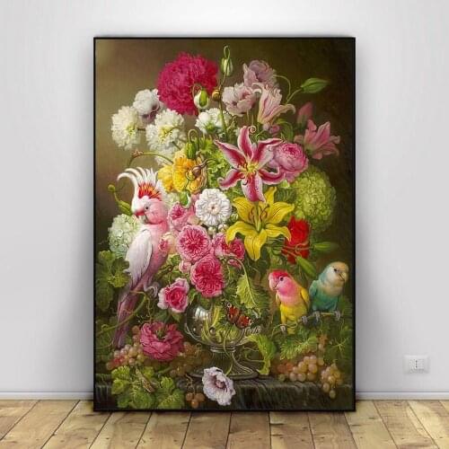 5D DIY Full Square Drill Diamond Painting Cross Stitch Parrot & Colorful Flowers Rhinestone Embroidery Mosaic Decor