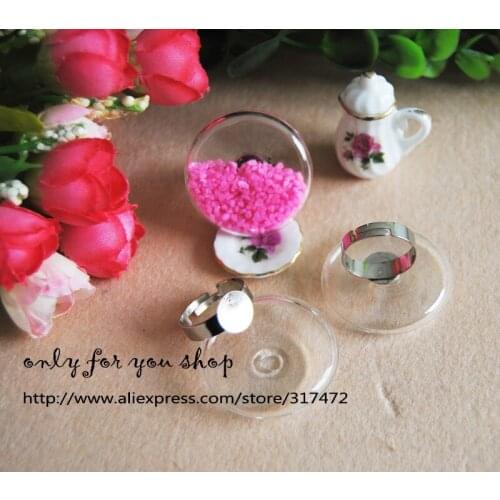 Free ship! 20sets/lot 34mm Glass Bubble & Ring DIY glass vial pendant ring,glass bubble liquid ring