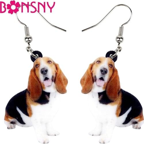 Bonsny Statement Acrylic Elegant Basset Hound Dog Earrings Dangle Drop Fashion Animal Jewelry For Women Girls Pet Lovers Gift