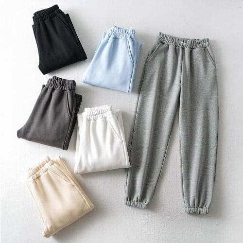 2021 new autumn and winter wear elastic waist loose Plush thickened basic leisure sports pants womens pants