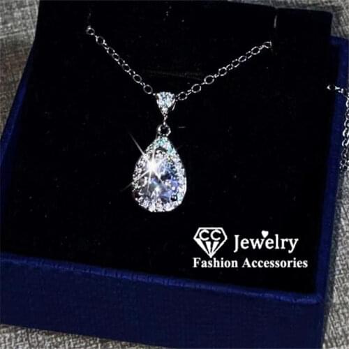 CC Necklaces Pendants Women S925 Silver Water Drop Cubic Zirconia Necklace Bridal Wedding Engagement Accessories Colar CCN003