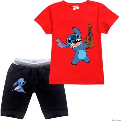 Childrens summer leisure suit Stitch T-shirt + shorts leisure sports suit toddler girl summer clothes baby boy clothing