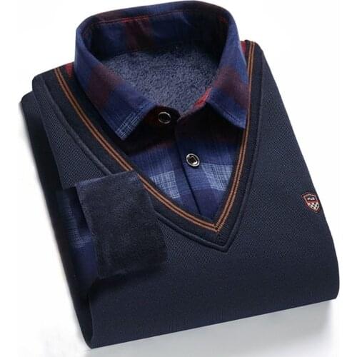 Mens fake two-piece shirt collar sweater Mens middle-aged and old-aged bottoming sweater