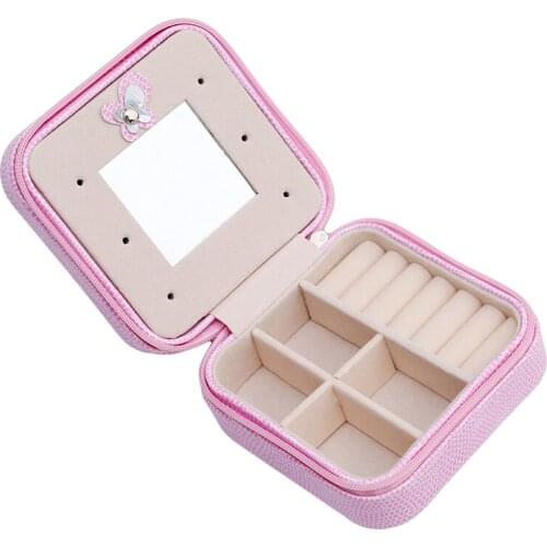 Mini Travel Portable Jewelry Box With Mirror Cosmetic Makeup Organizer Earrings Casket Three-tier Storage Box Best Gift