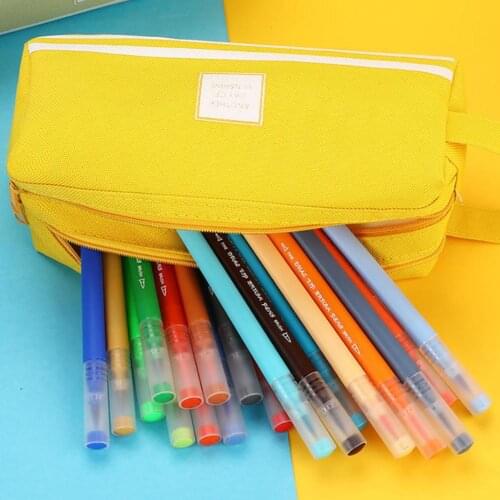 Double Layer Canvas Zipper Pencil Case Pen Bag School Stationery Storage Pouch