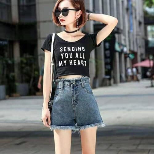 Denim shorts womens Korean version loose high waist show thin wide leg pants super short womens fashion