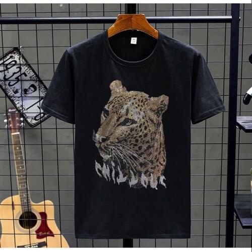 Mens T-Shirt O-Neck Black and White Pure Cotton Breathable Tees Casual Sweatshirt Summer Short Sleeve Rhinestone Hot Design 5XL