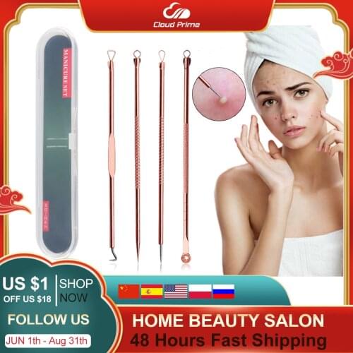 4pcs Stainless Steel Acne Removal Needles Pimple Blackhead Remover Tools Spoon Face Skin Care Tools Needles Facial Pore Cleaner