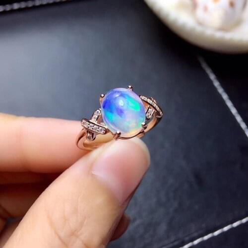 Natural Opal gemstone ring beautiful gemstone ring fireworks color real 925 silver rose gold plated oval gem girl date gift