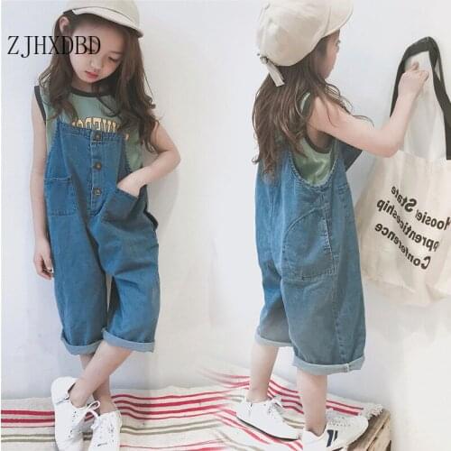 2020 Denim Toddler Girls Overalls Kids Suspender Trousers Summer Baby Girls Jeans Infant Cirls Jumpsuit Children Pants 3-16Y
