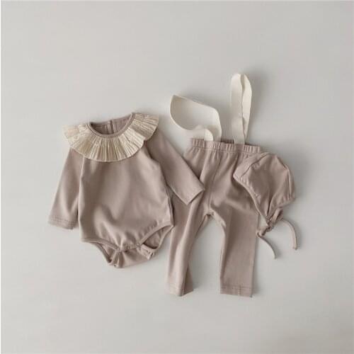 Baby Girls Boys Clothes Newborn Baby Clothing Set Cotton Long Sleeve Bodysuits + Suspender +Hat 3pcs Infant Baby Outfit For Girl