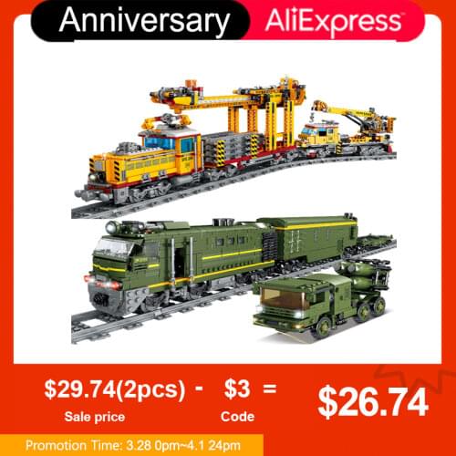 BZDA Rail Train Building Blocks Military Series Track Train Toy Creativity High-Tech Train Model For Kids Christma Birthday Gift