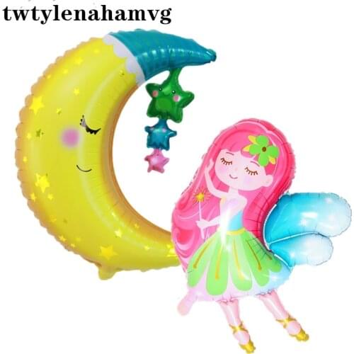 Beautiful Magic Wand Fairy New Yellow Cartoon Moon Pendant Foil Balloon Wedding Easter Childrens Day Girl Birthday Party Gift