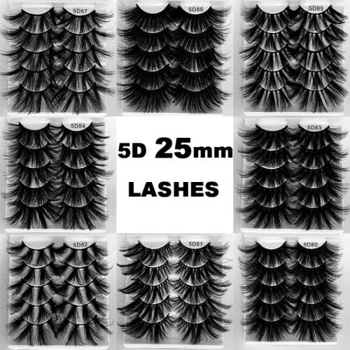 Makeup 5 Pairs 25mm Mink Lashes False Eyelashes 5D Mink Lashes Dramatic Full Strip Lashes 5D Mink Eyelashes Extension Cruelty