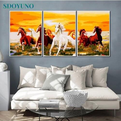 SDOYUNO 3Pcs 40x50cm Painting By Numbers For Kits DIY Horse Frameless Paint By Numbers On Canvas Animals Handpainted Wall Art