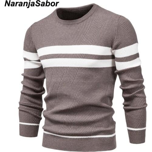 NaranjaSabor New Mens Boys Winter Stripe Sweater Thick Warm Pullovers Mens O-neck Basic Casual Slim Comfortable Sweaters N696