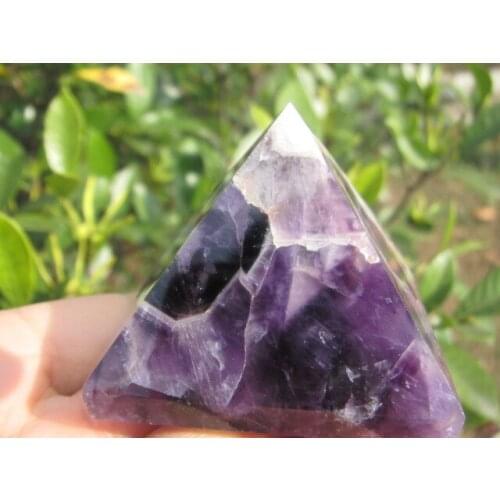 Natural quartz crystal healing. dreamy purple crystal pyramid 5585