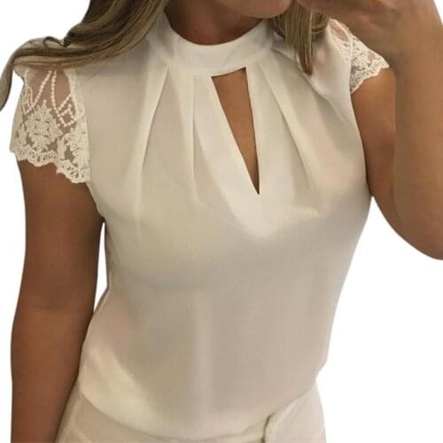 New Women Sexy Blouses Summer Casual Hollow Out Chiffon Short Sleeve Splice Lace Tops Blouse Shirts blusas mujer de moda